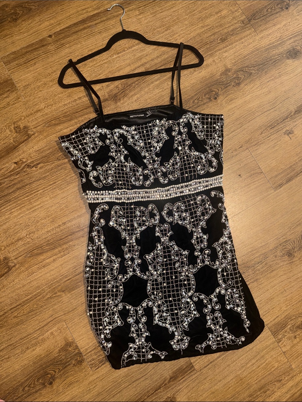 PrettyLittleThing Black Mini Dress with Silver Embellishment